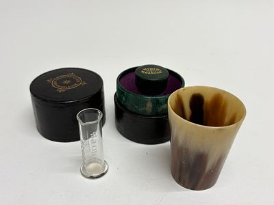 Antique Pharmaceutical Measuring Implements and a Modern Horn Cup