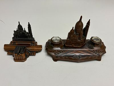 A Collection of 2 Paris Le Sacre Coeur Souvenir Inkwell Stands and Inserts