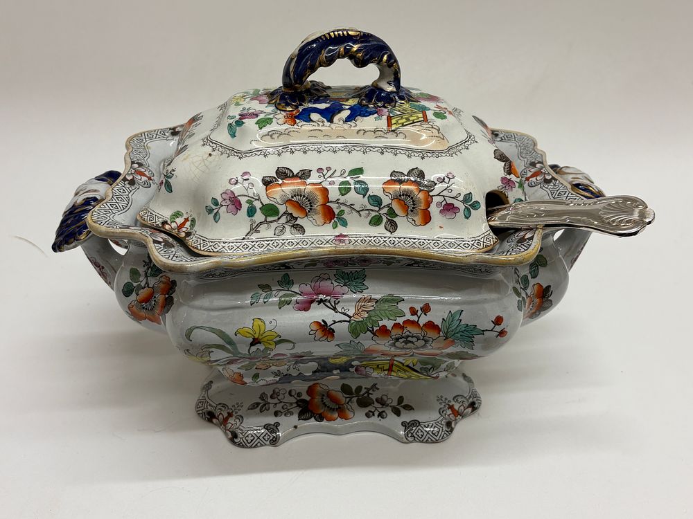 Lot 25: A Victorian Real Stone China Tureen and Cover with Ladle