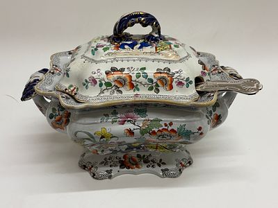 A Victorian Real Stone China Tureen and Cover with Ladle. A trio of items comprising an English 