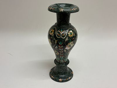 Indo-Persian Green Marble Vase with Pietra Dura Floral Inlay H 31cm. A single decorative vessel 