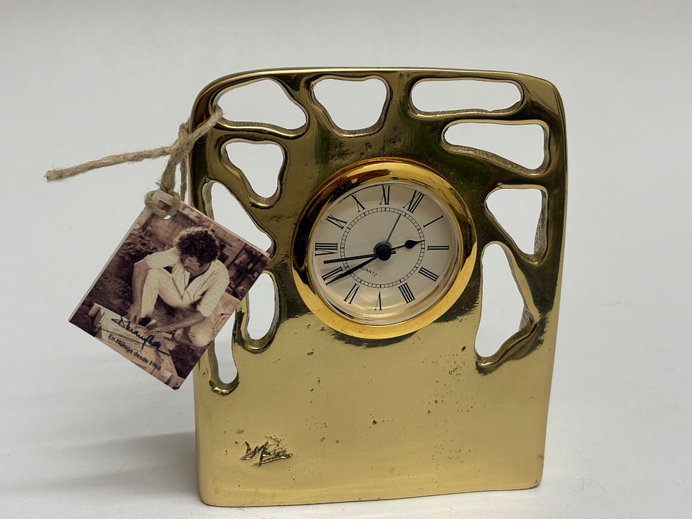 Lot 28: David Marshall D018 Perforated Brutalist Cast Brass Desk Clock