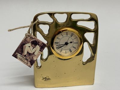 David Marshall D018 Perforated Brutalist Cast Brass Desk Clock. A single desk clock attributed 