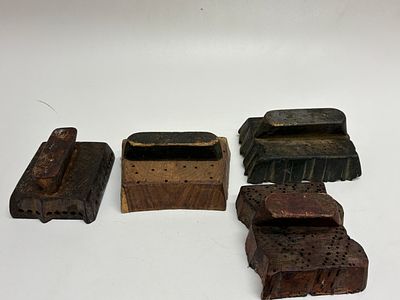 A Collection of 4 Indian Hand Carved Wooden Textile Printing Blocks. The collection consists of 