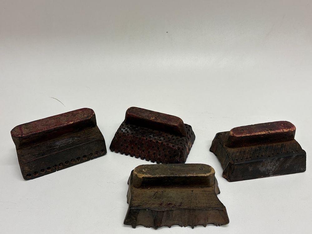 Lot 39: A Collection of Four Antique Primitive Handmade Wooden Textile Printing Blocks