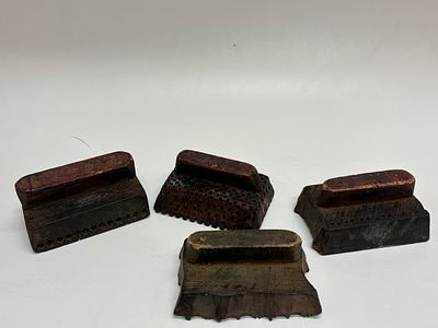A Collection of Four Antique Primitive Handmade Wooden Textile Printing Blocks. A collection of 