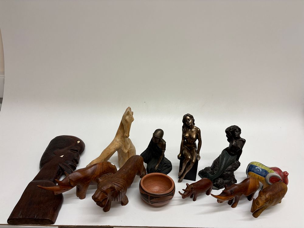 Lot 57: A Collection of 12 Decorative Sculptures and Ethnographic Objects