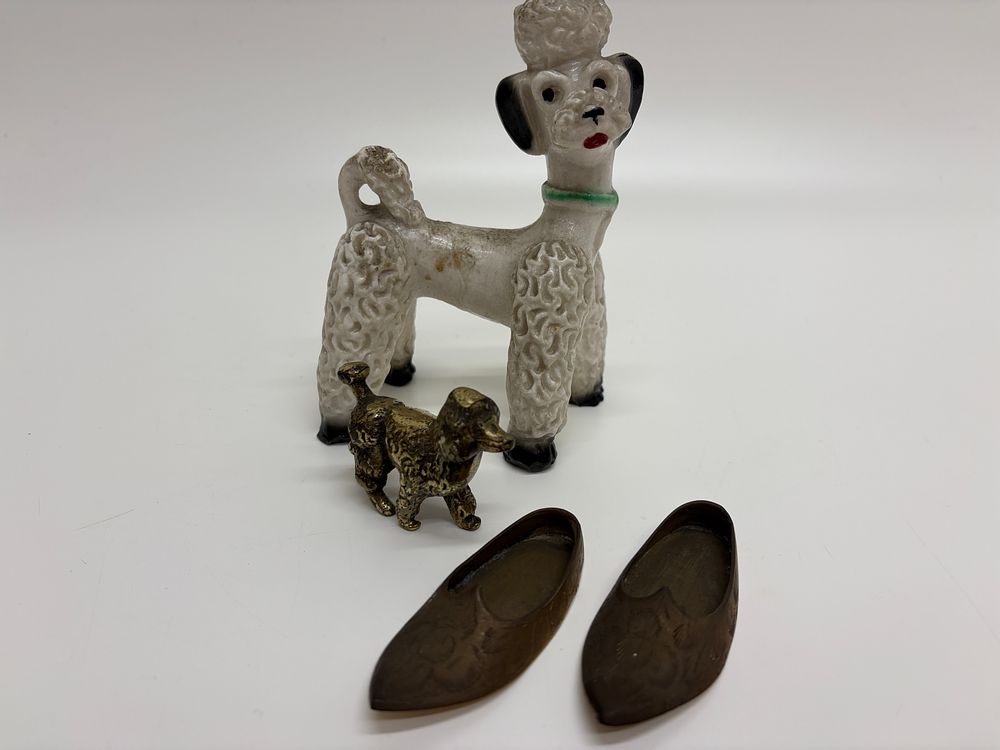 Lot 648: A Collection of Mid-Century Style Poodle Figurines and Metal Novelties