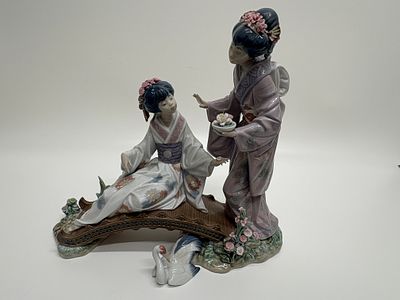 Lladr&oacute; Springtime in Japan Glazed Porcelain Figurine Group Model 1445 Circa 1984. A large and 