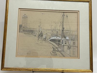 Fred Tordoff North Shields Quay Pencil and Chalk Drawing. A pencil and chalk drawing on toned 