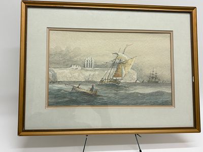 A Maritime Watercolour by F. Tordoff, Sailing Ships off Tynemouth. This maritime watercolour 