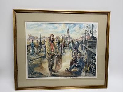David Wightman, Sunday Morning on Armstrong Bridge, Watercolor on Paper 109x37cm. This framed 