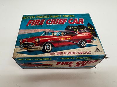 Marx Battery Powered Remote Control Fire Chief Car in Original Box. A vintage Marx 