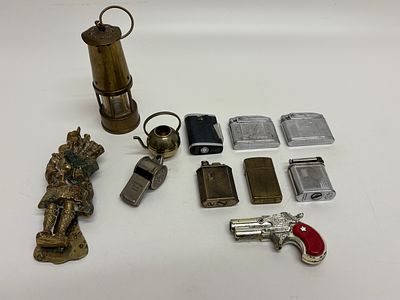 A Collection of Vintage Brass and Silver-Tone Metal Novelties and Lighters. A collection of 