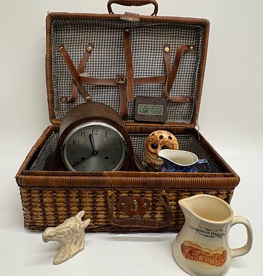 British Made Wicker Picnic Hamper and Assorted Collectables including Glendronach Distillery 