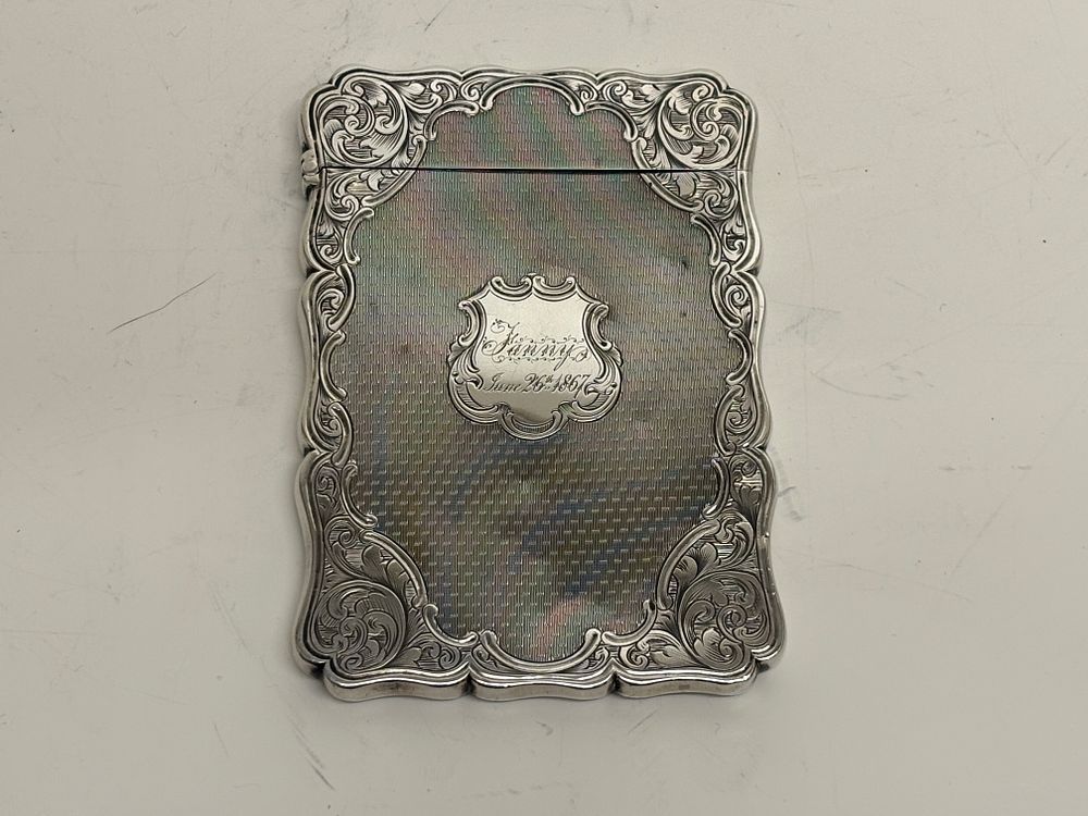 Lot 215: Edward Smith, Sterling Silver Card Case, Victorian, Engine-Turned Decoration 65g