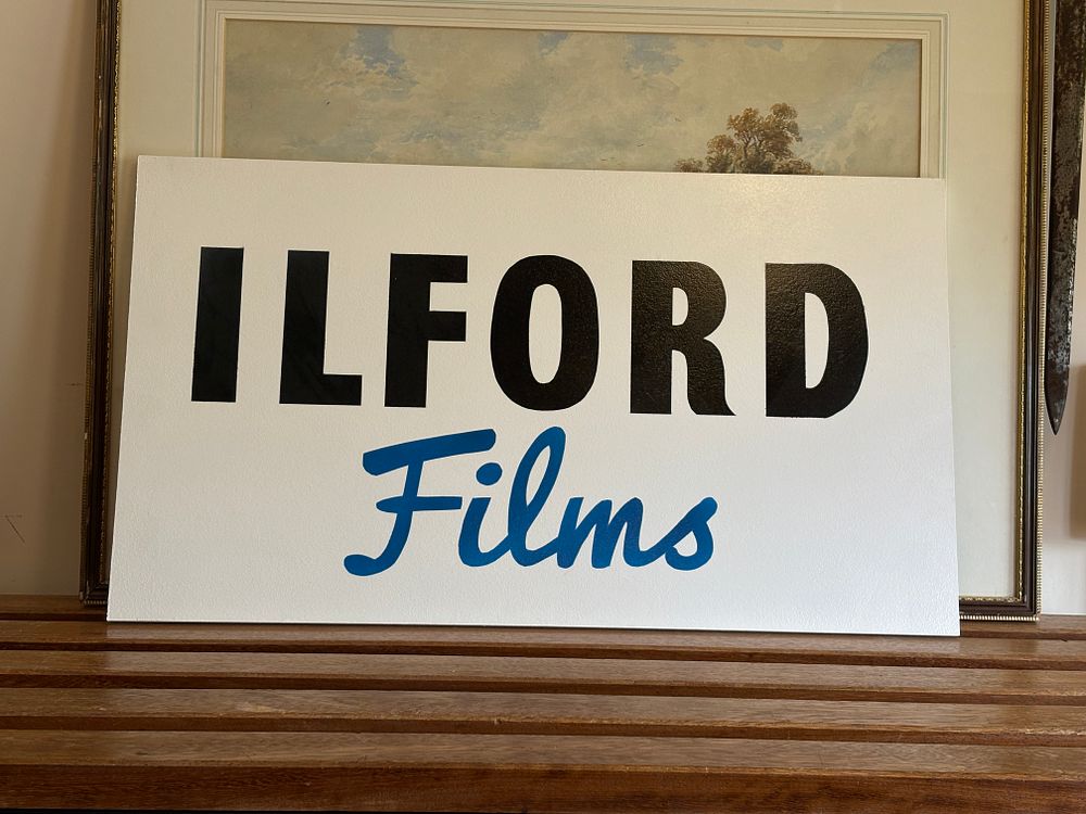 Lot 192: Ilford Advertising Sign, Painted woodl