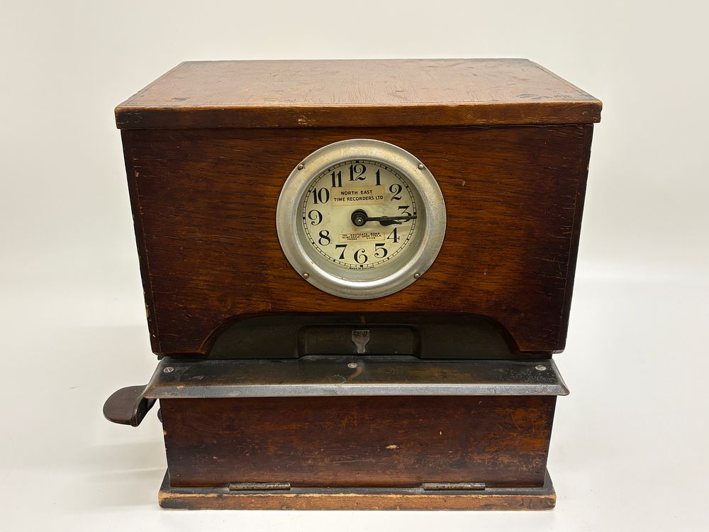 Lot 198: A National Time Recorder Co. Ltd. Mahogany Cased Industrial Clocking-In Machine