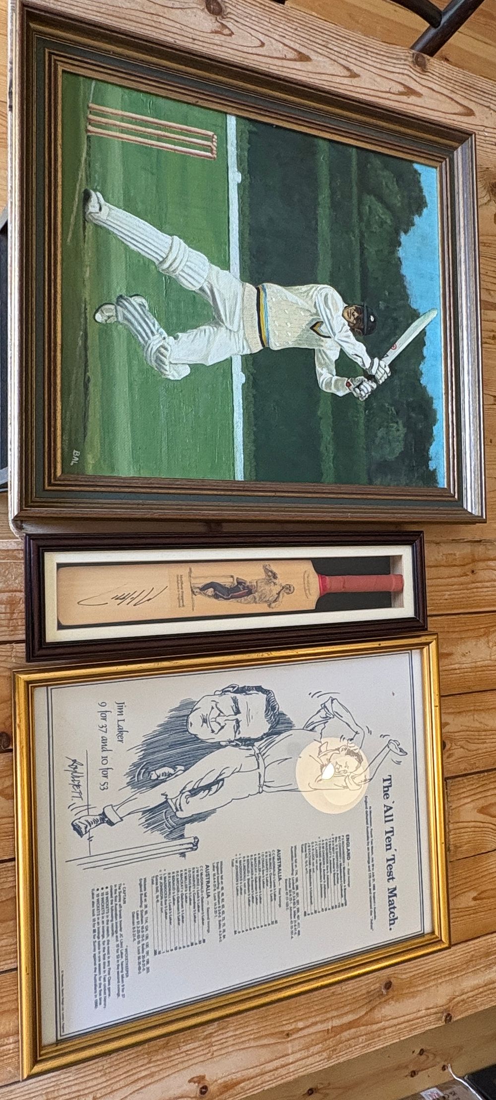 Lot 562: Artist BAL (20th/21st Century), Cricketer at the Crease, (Monogrammed BAL); with Two Further Cricket Memorabilia Items