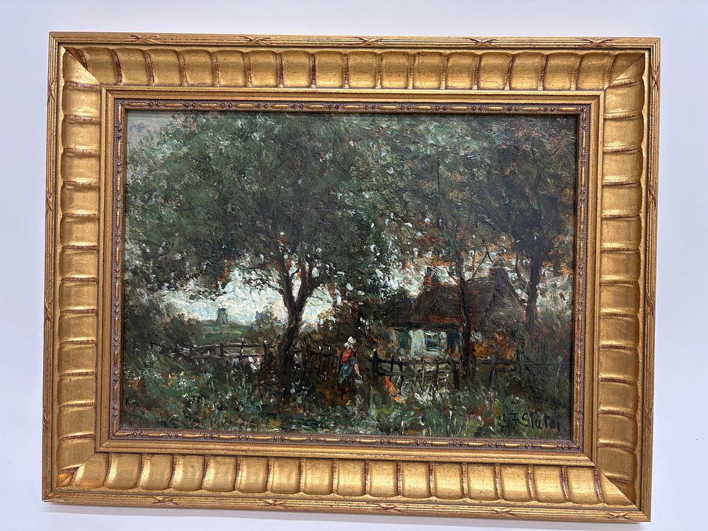 Lot 97: John Falconar Slater (1857-1937), Oil on Board, Rural Landscape with Poultry