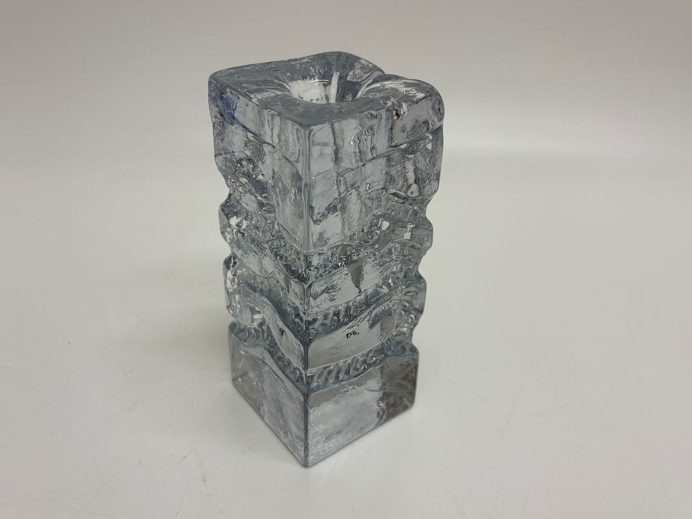 Lot 644: A Scandinavian style Textured Ice Glass Candlestick by ingrid glasshutte (german)