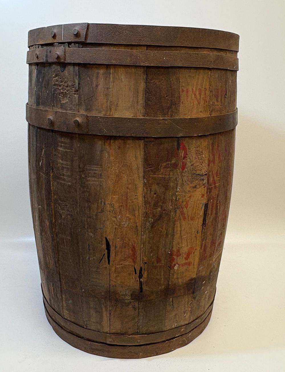 Lot 661: A Vintage Primitive Wooden Barrel with Stencilled Liverpool Markings