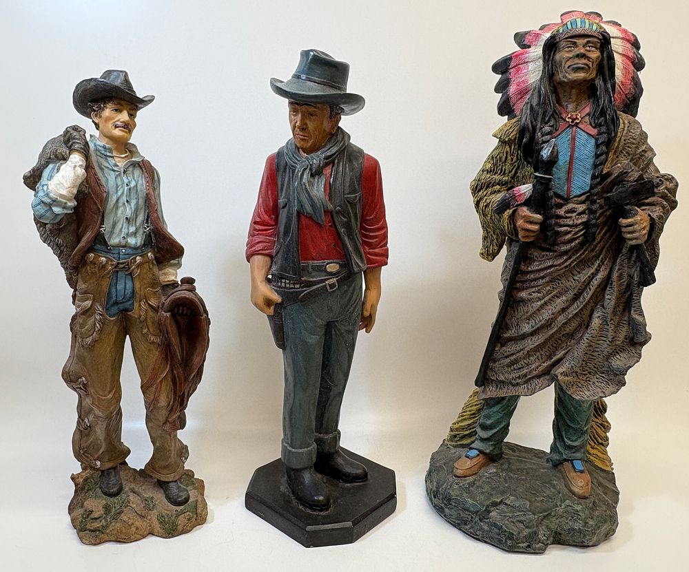 Lot 662: A Trio of Painted Western Frontier Resin Figurines in the Style of Urbalabs