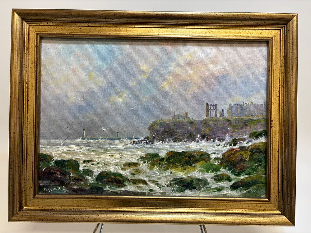 Lot 1D: T. McArdle, A Coastal Lanscape of Tynemouth, Oil on Canvas Board