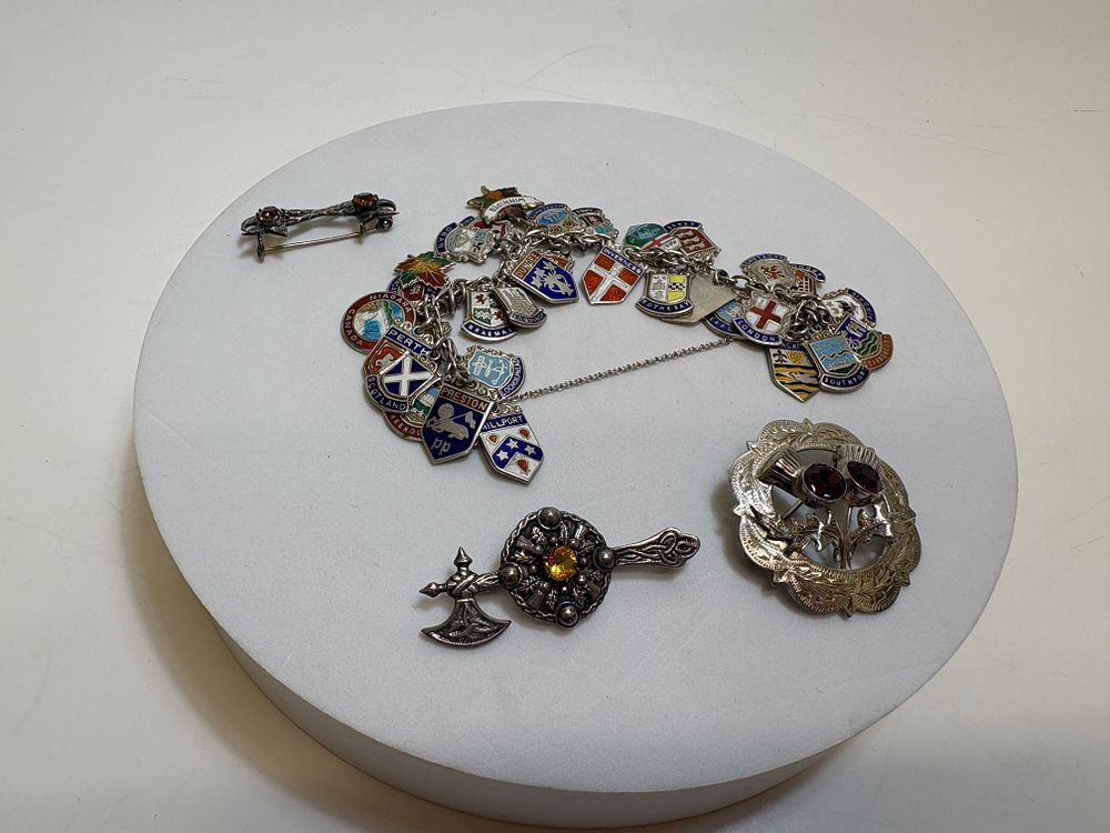 Lot 2D: A Collection of Ward Brothers and Souvenir Enamel Scottish Silver 925 Jewellery Gross 925 71g Gross
