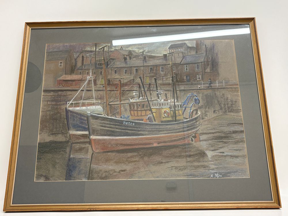 Lot 4C: R. Flynn, Maritime Harbour Scene with Fishing Trawlers