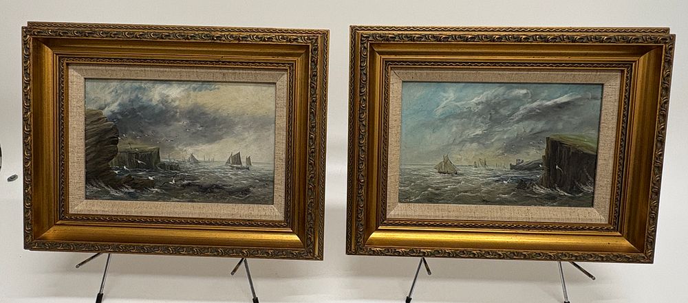 Lot 5A: A Pair of British School Coastal Seascapes, Oil on Board.