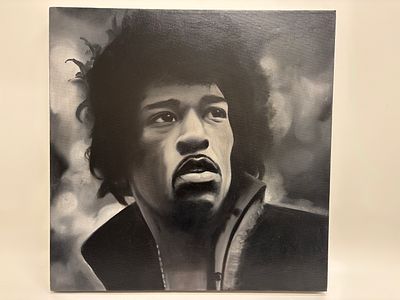 C. de Haan, Portrait of Jimi Hendrix, Oil on Canvas, 1984 60x60 Cm. An oil on canvas portrait of 
