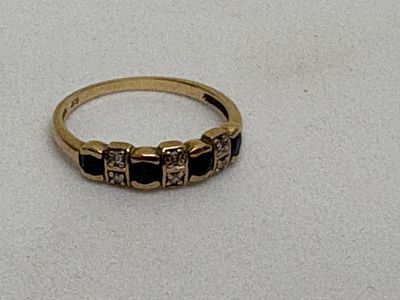 9ct Yellow Gold Sapphire and Diamond Half-Eternity Style Band Ring. size N , 1.65g gross. A 9ct 