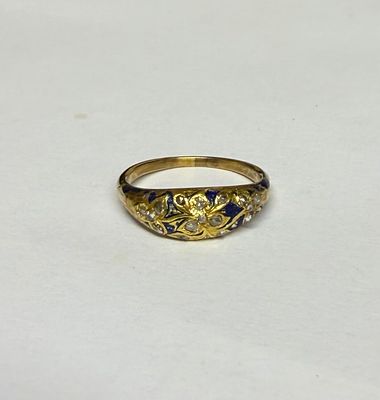 Victorian 18Ct Gold Blue Enamel & Diamonds Gross circa 3.1g. Victorian 18Ct Gold Blue Enamel 
