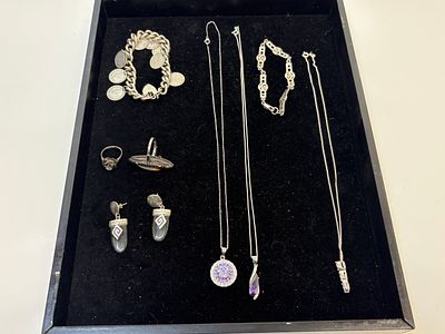 A Collection of Silver Jewellery including a Charles Horner Sterling Silver Charm Bracelet 