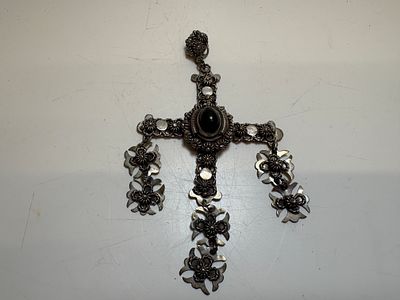 A Vintage Taxco Sterling Silver Yalalag Style Pendant Cross by SCD 14.9g gross. A large vintage 