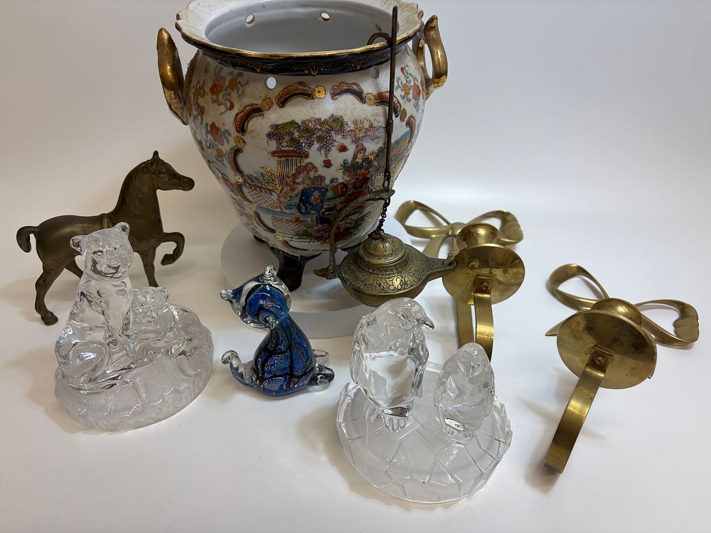 Lot 489: An Assortment of Decorative Porcelain Brass and Glassware Including Chinese Export Vessel