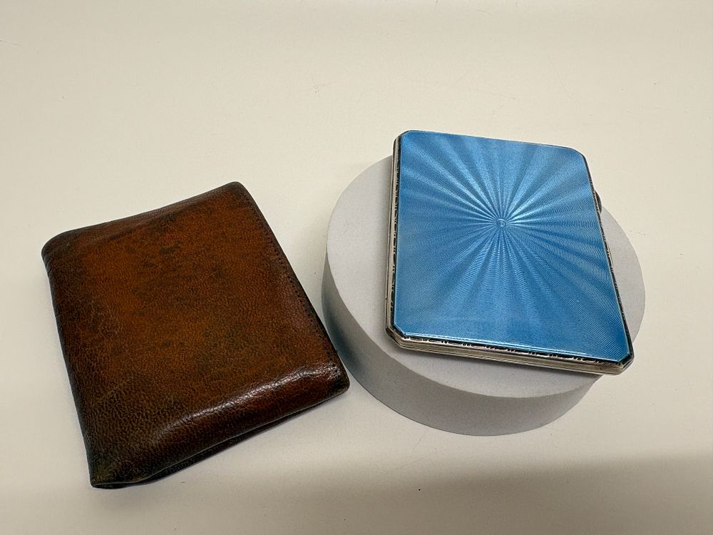 Lot 2B: Art Deco Birmingham Sterling Silver and Blue Guilloche Enamel Cigarette Case by Cohen and Solomon, 1939 curca 101g Gross - approx circa 90g nett