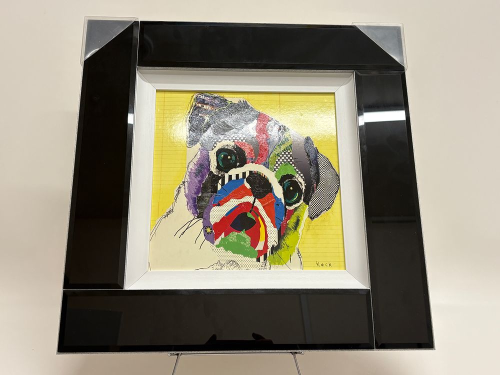 Lot 138: Michel Keck, Pug Abstract, Mixed Media Collage