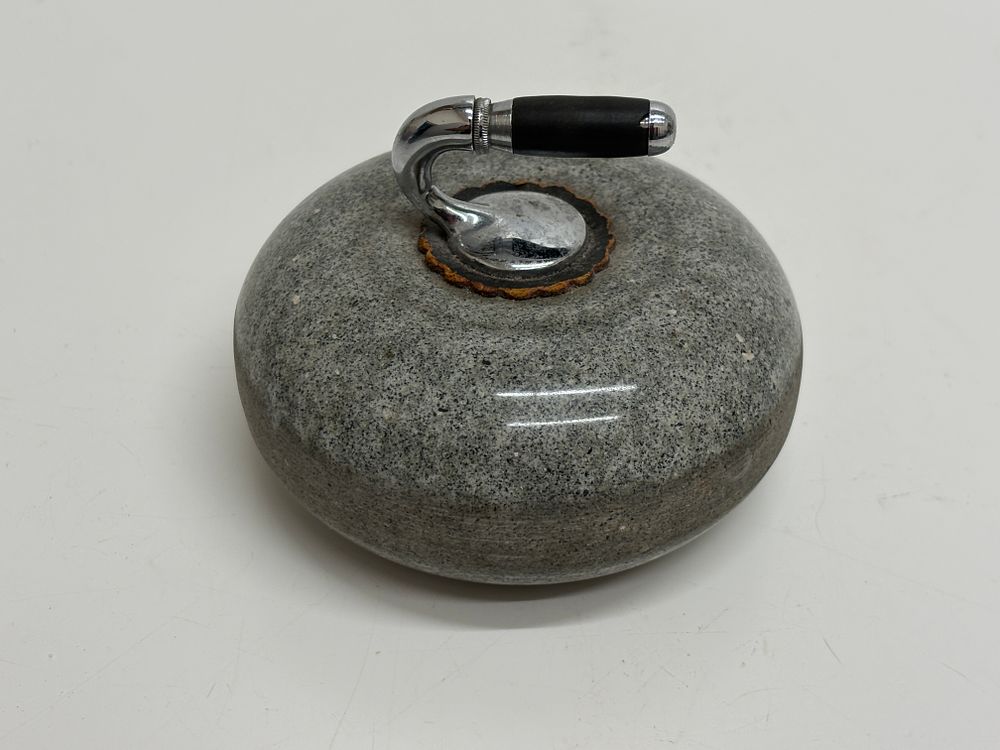 Lot 421: Granite Curling Stone with Chrome Gooseneck Handle Paperweight
