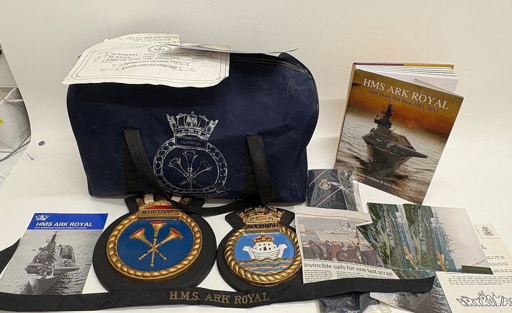 Lot 558: A Collection of Royal Navy Memorabilia relating to HMS Ark Royal, HMS Illustrious, and HMS Invincible