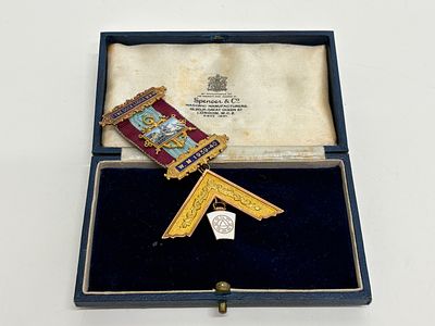 A 9ct Gold and Enamel Masonic Past Master's Jewel for Tyne Dock Lodge MMM by Spencer and Co. A 