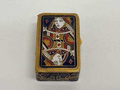 A Vintage Cloisonne Enamel Playing Card Trinket Box mini 5cm height. A rectangular hinged metal 