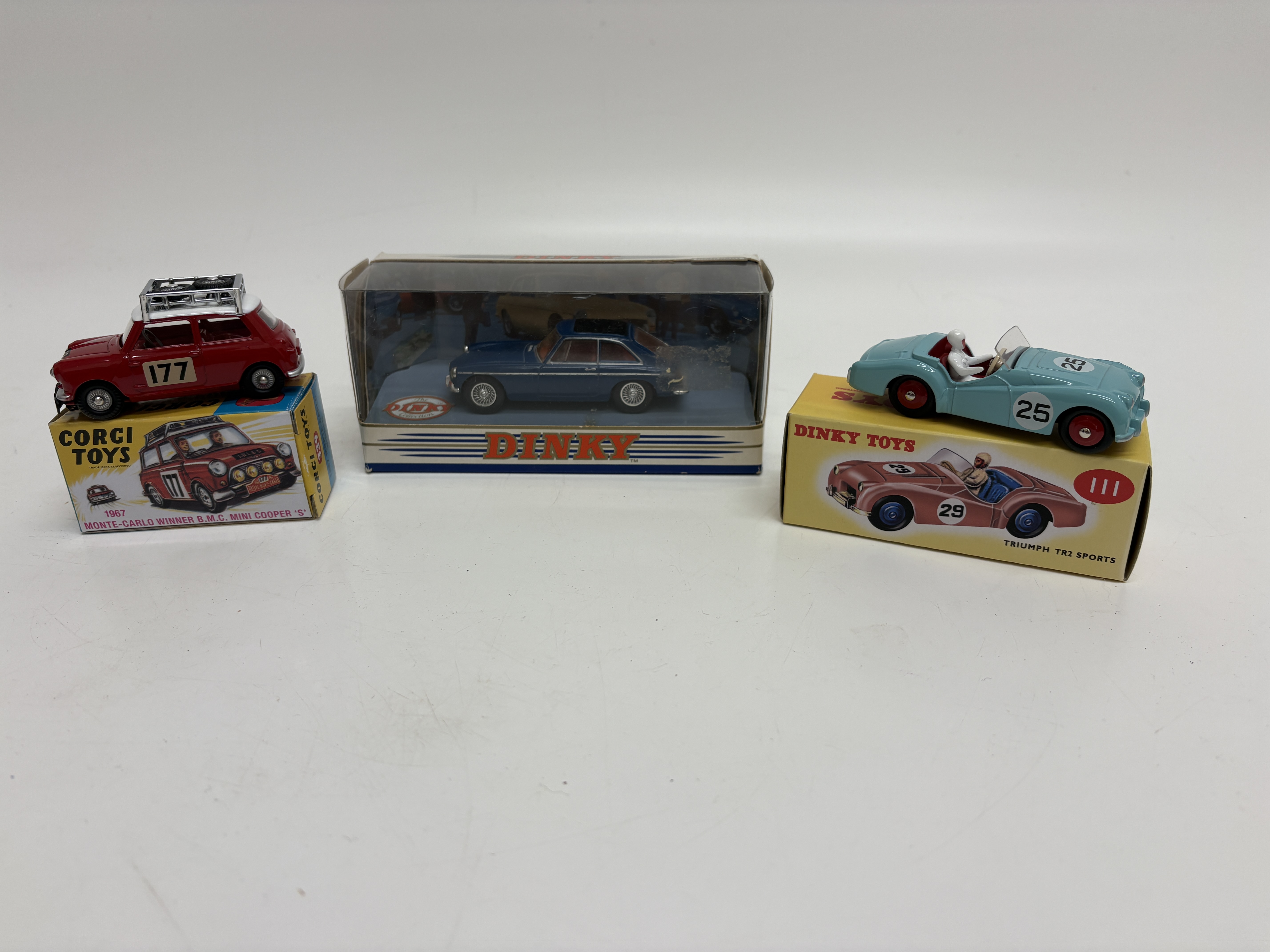 Three Vintage Die-Cast Model Cars by Corgi Toys and Dinky