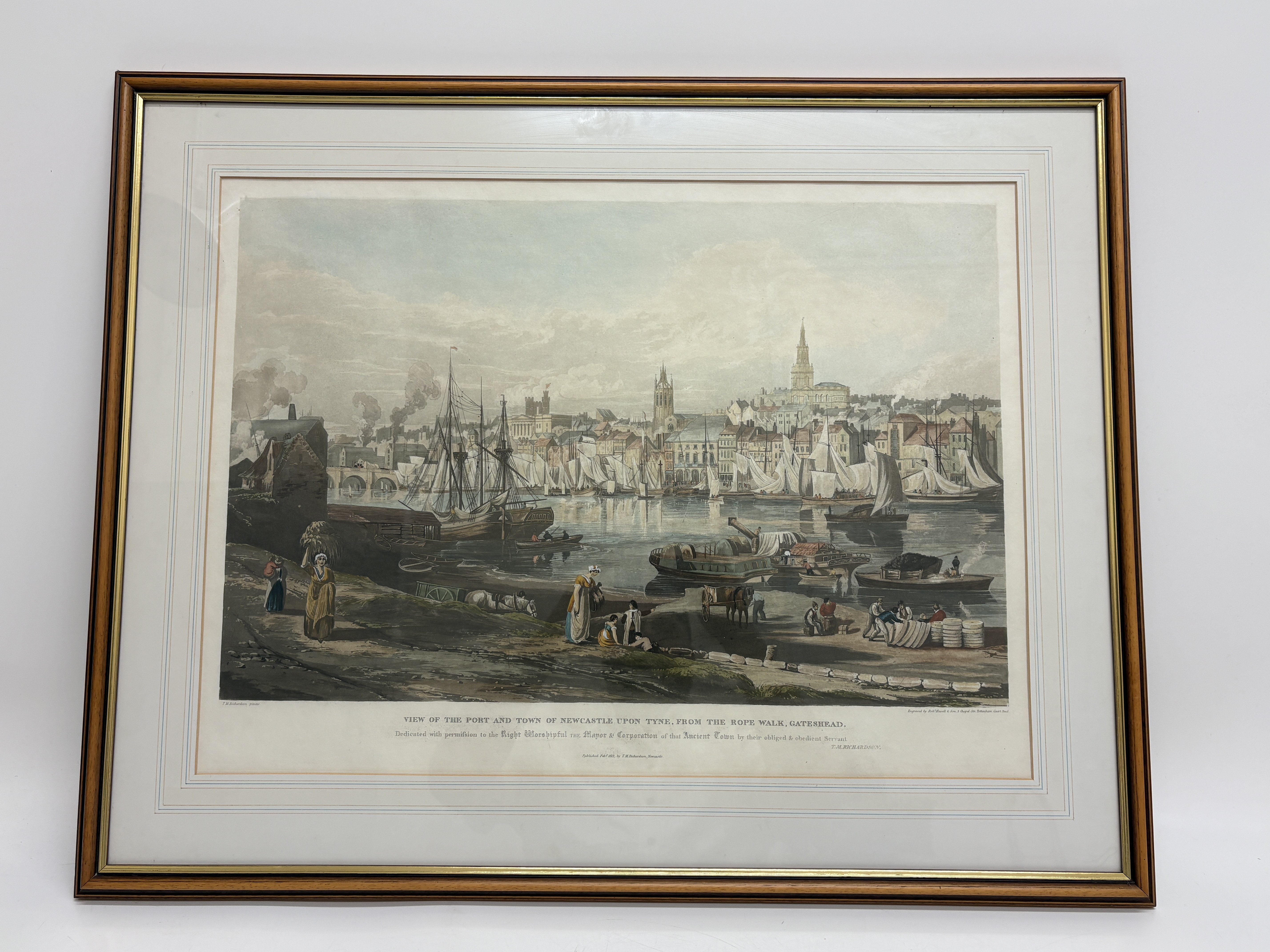Thomas Miles Richardson, View of the Port and Town of Newcastle upon Tyne from the Rope Walk, Gateshead, Hand-Coloured Aquatint