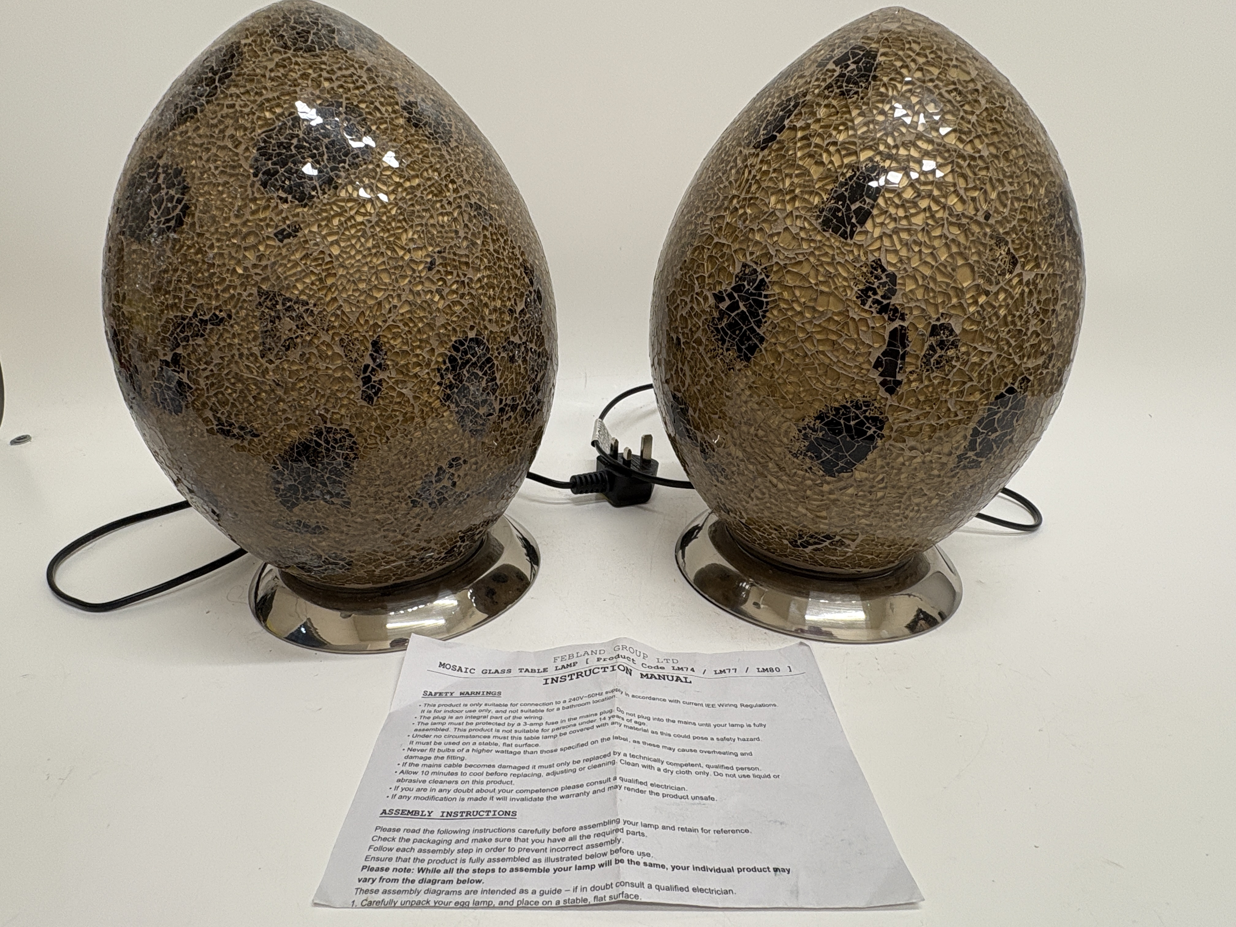A Pair of Febland Group Ltd Mosaic Glass Egg Table Lamps