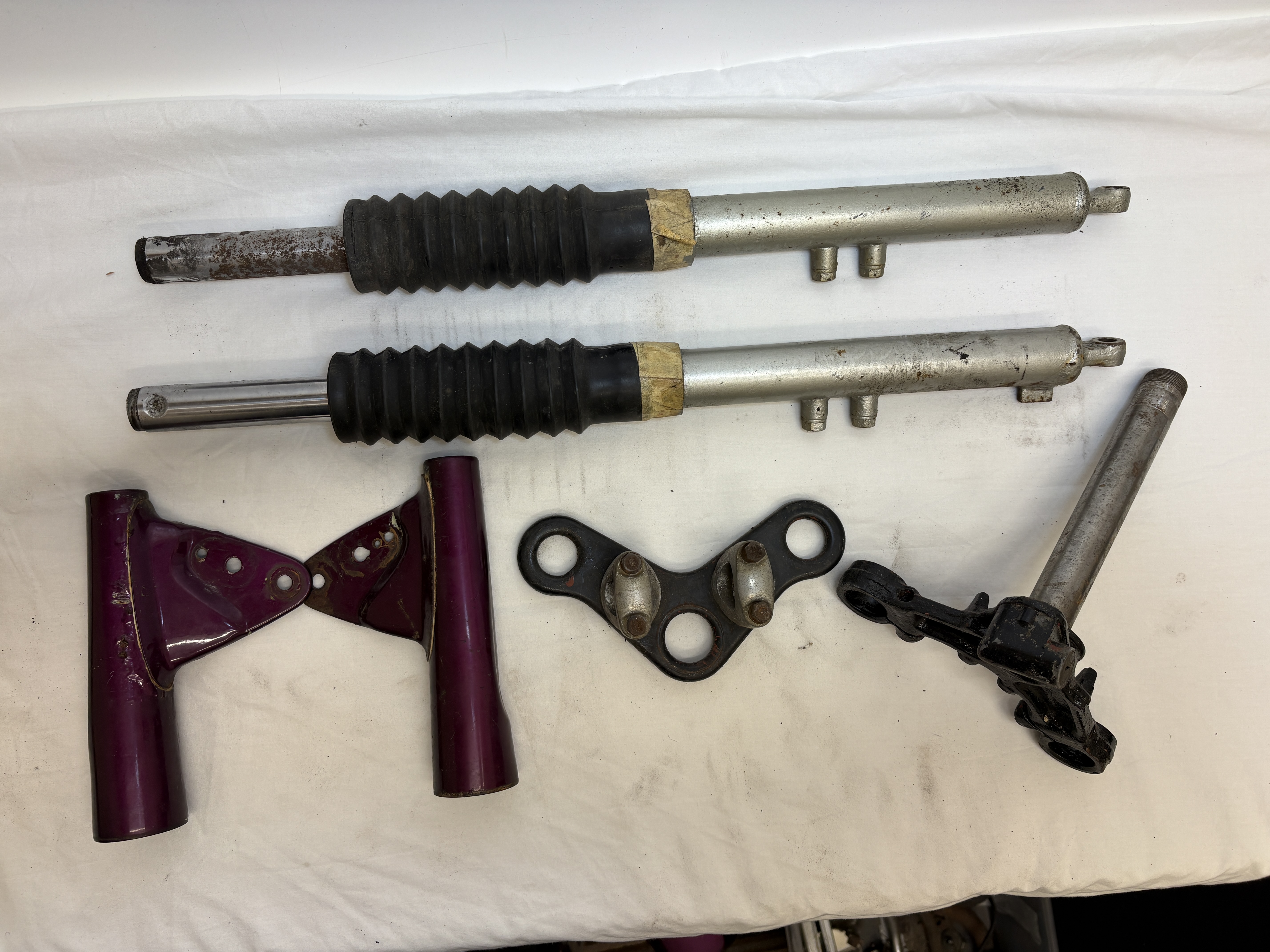 A Set of Yamaha FS1r Front Fork and Triple Tree Assembly Components 1974/75 (N Plate)