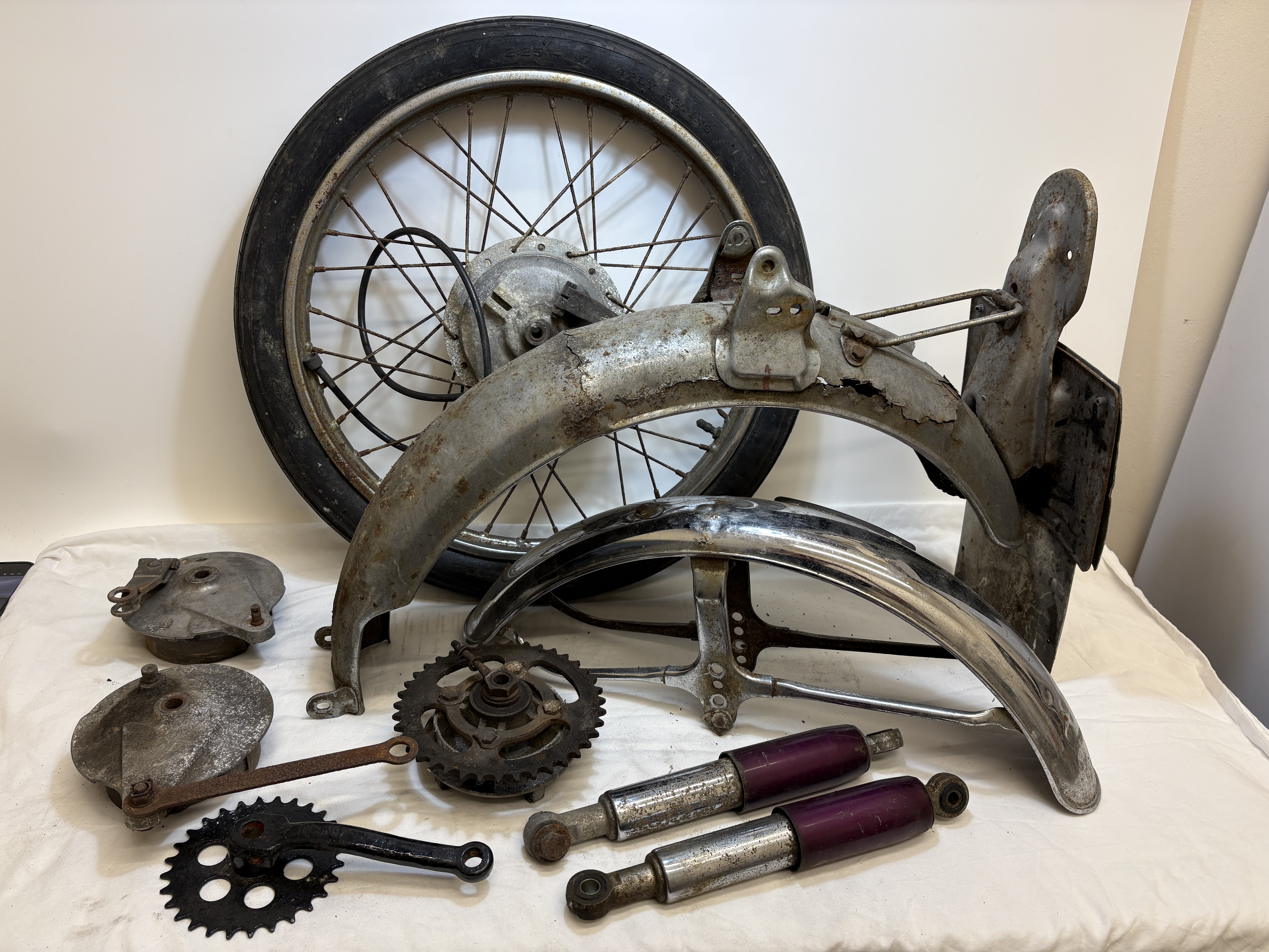 A Collection of Yamaha FS1-E Motorcycle Components and Parts 1974/75 (N Plate)