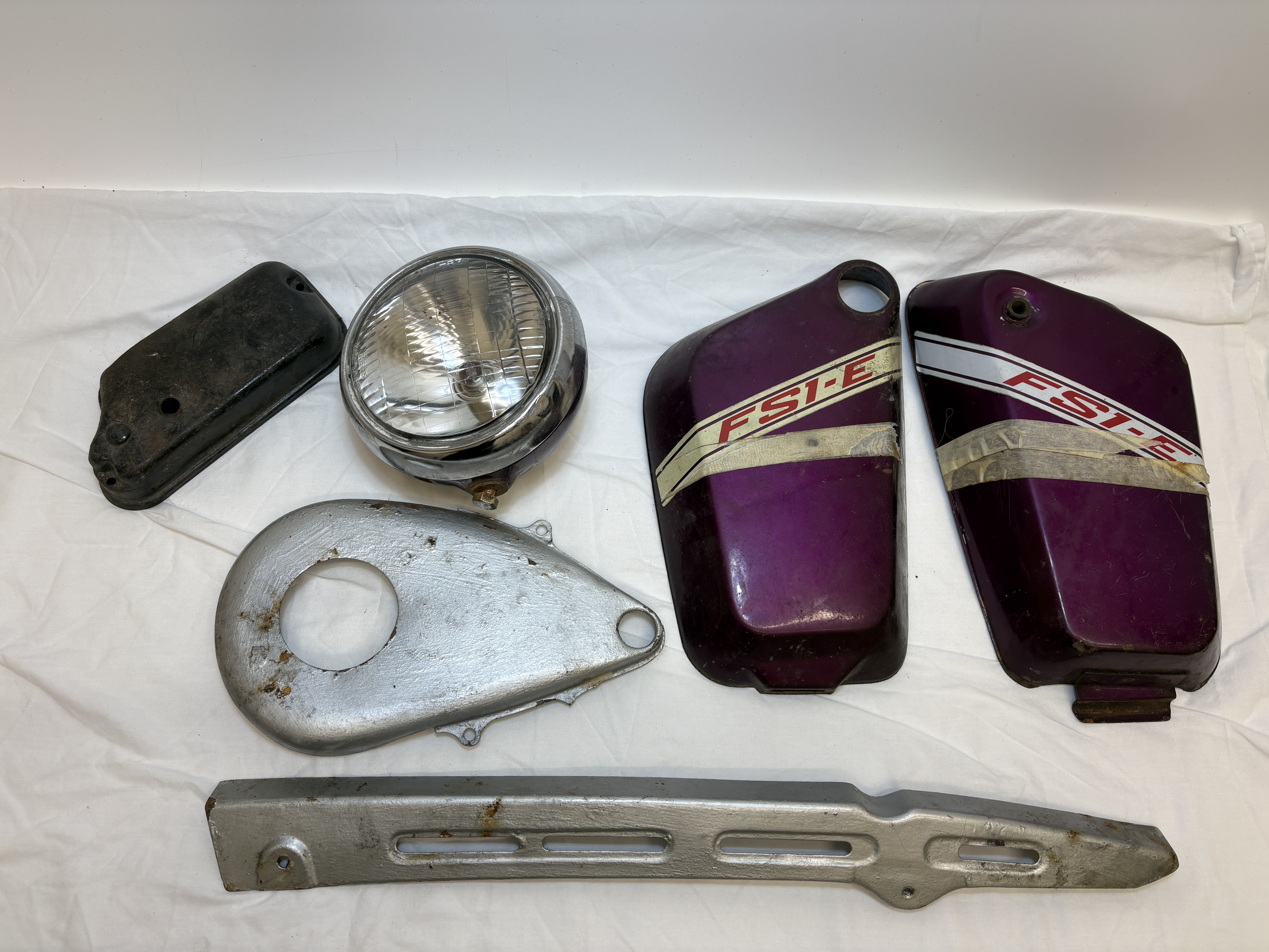A Collection of Seven Yamaha FS1-E Motorcycle Components 1974/75 (N Plate)