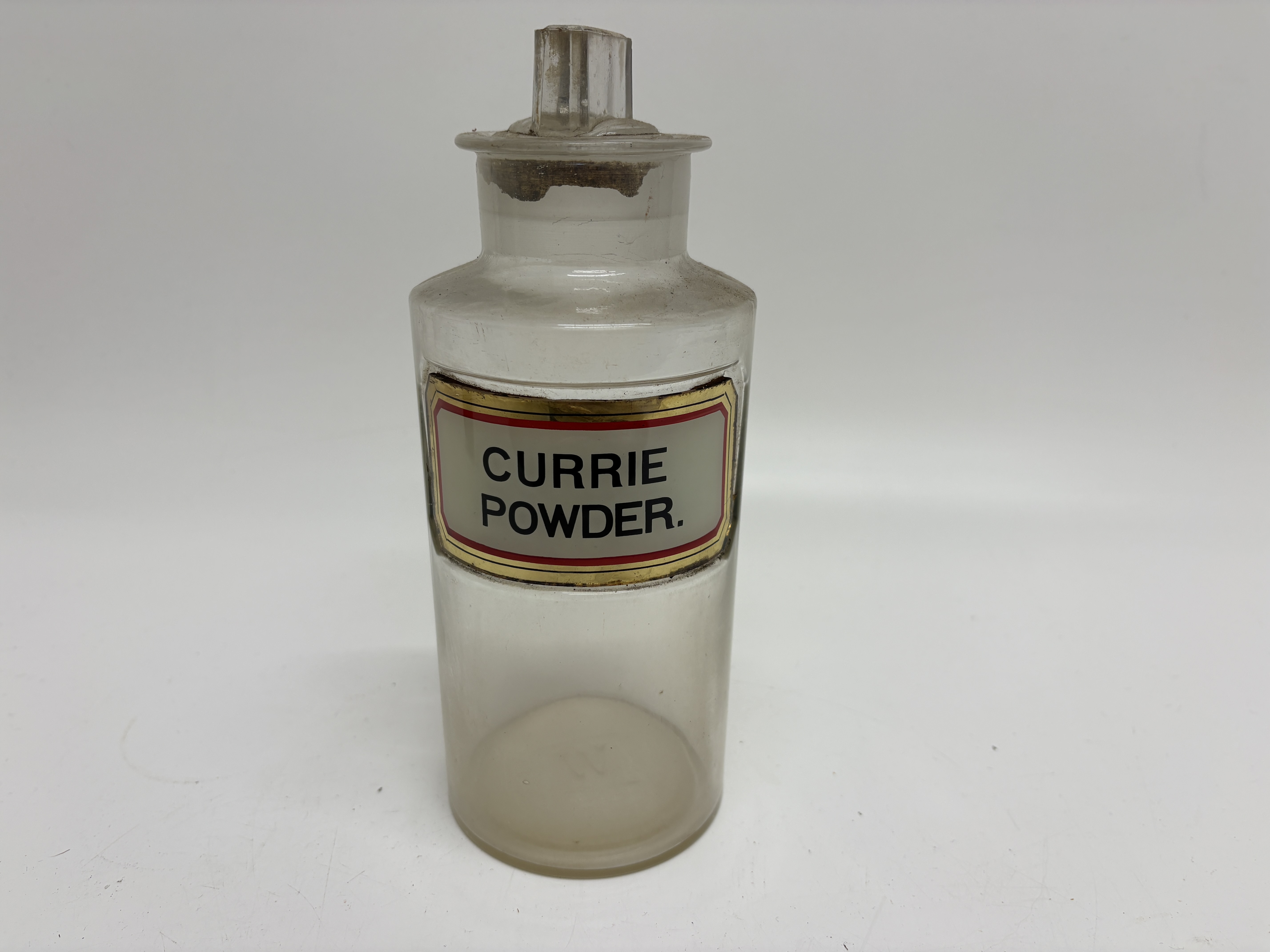 Late Victorian Glass Apothecary Jar with Currie Powder Under-Glass Label22cm